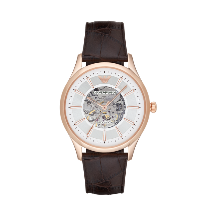 Emporio Armani Meccanico Automatic watch - Steel/Gold - Leather strap