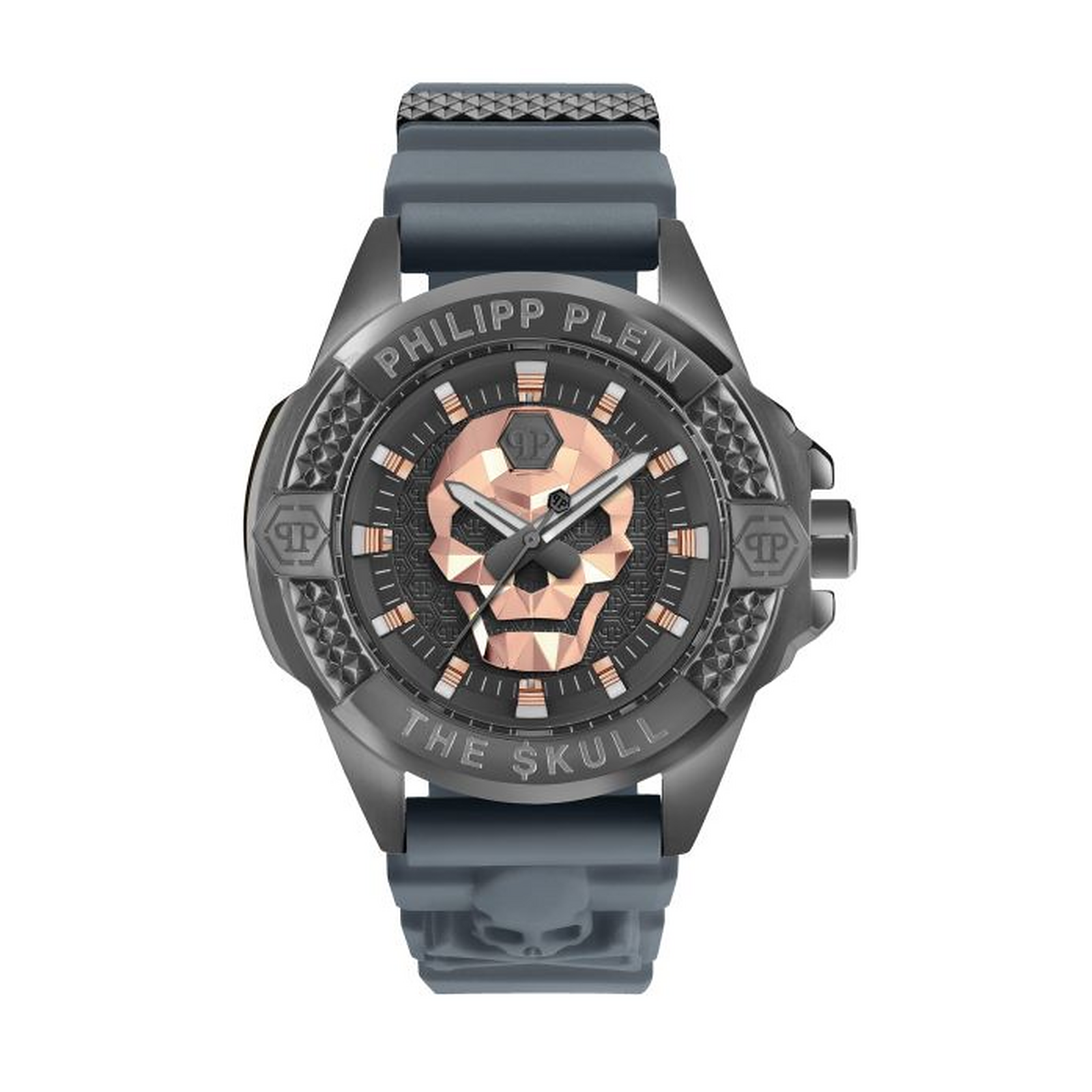 Philipp Plein The Skull Grey Guilloché Dial Silicone Strap Watch – PWAAA2324